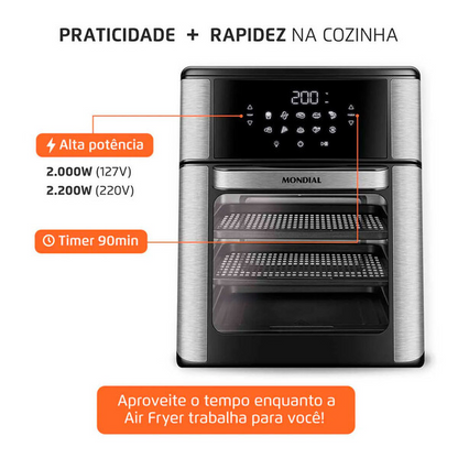 Fritadeira Air Fryer Forno Oven 12l Mondial Afon-12l-bi 2000w 220v